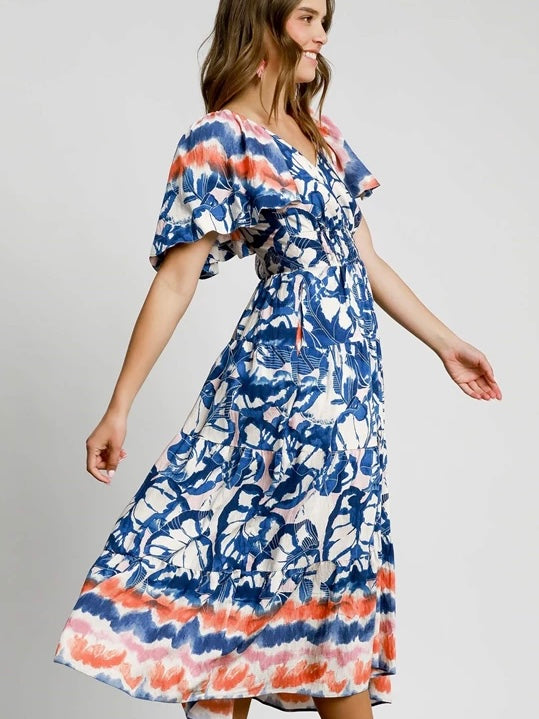 Blue Mixed Print Dress