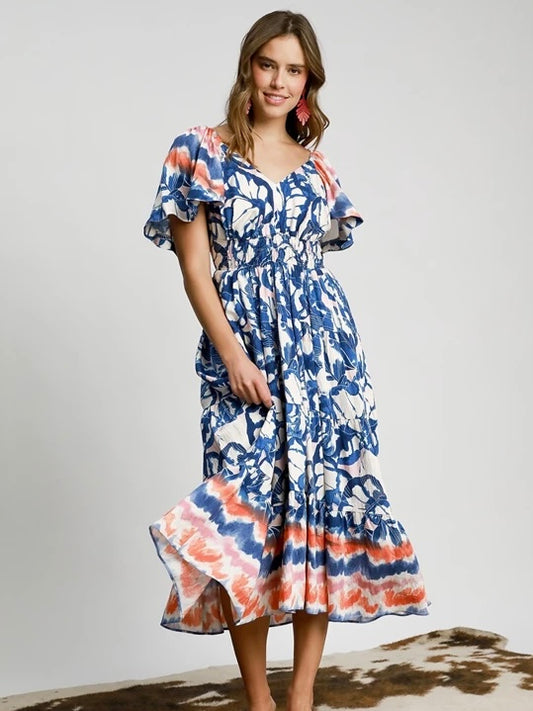 Blue Mixed Print Dress