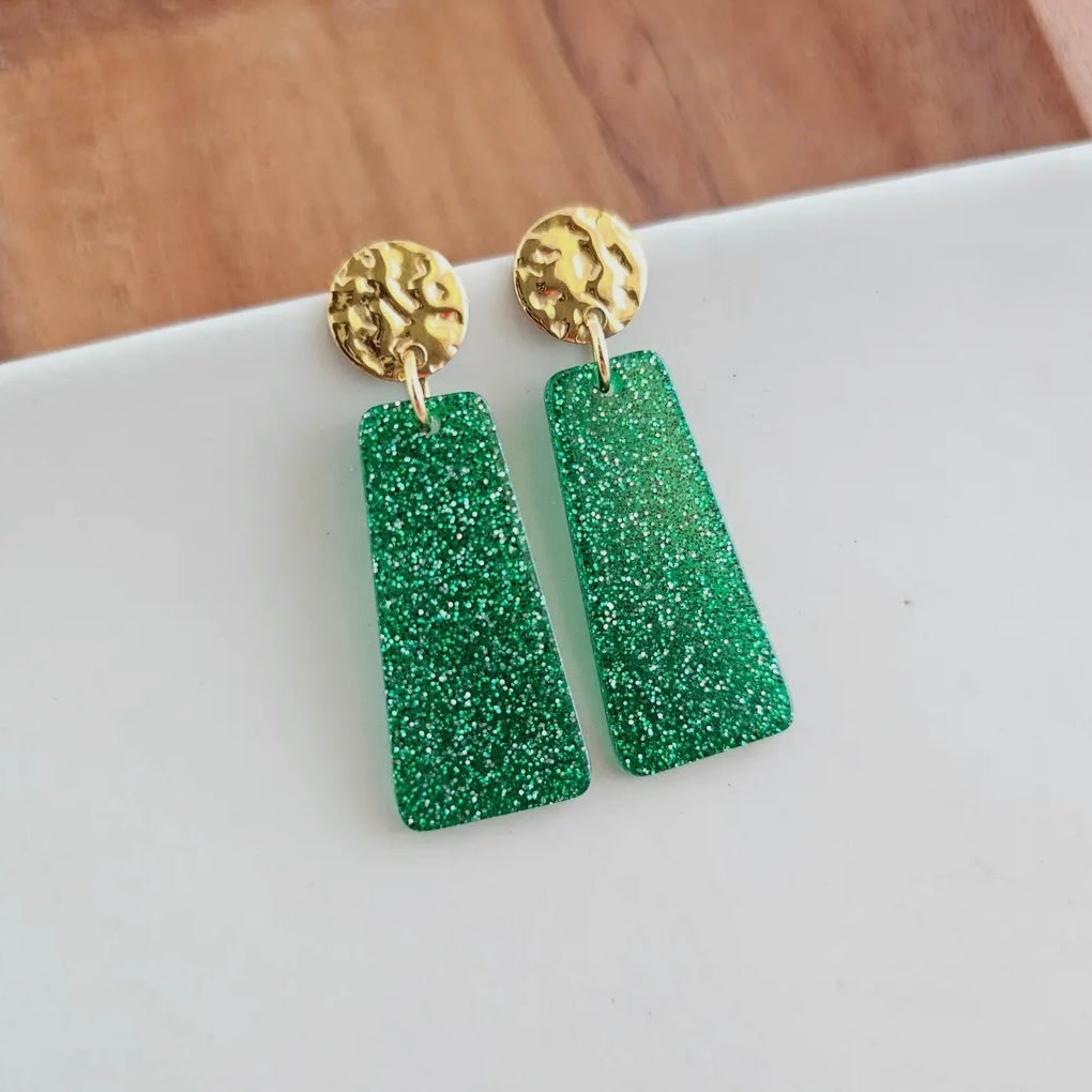 Mia Earrings - Green Glitter