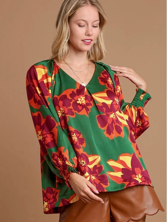 Green Floral Top
