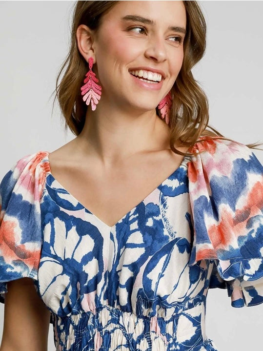 Blue Mixed Print Dress