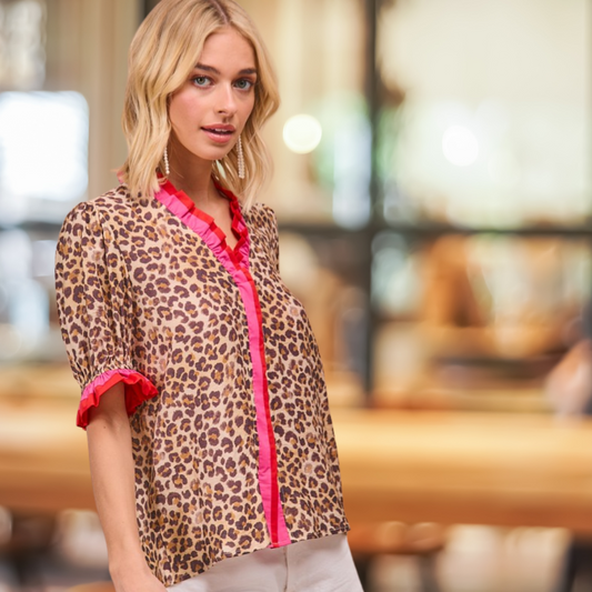 Leopard Print Ruffled Blouse