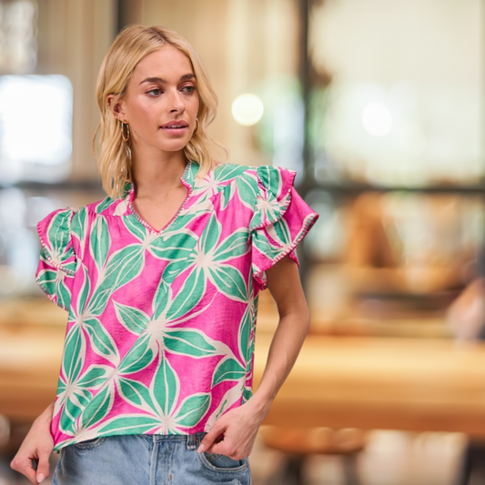 Fuchsia & Sage Floral Top